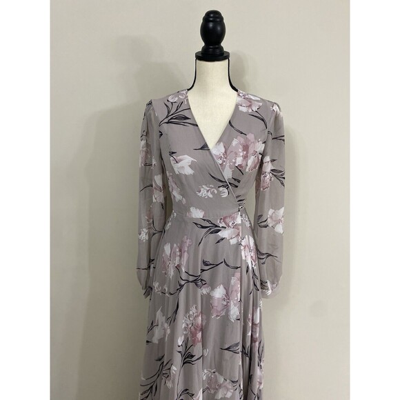 Lulus Loving You Dusty Purple Floral Print Long Sleeve Wrap Maxi Dress Size S - Picture 5 of 8